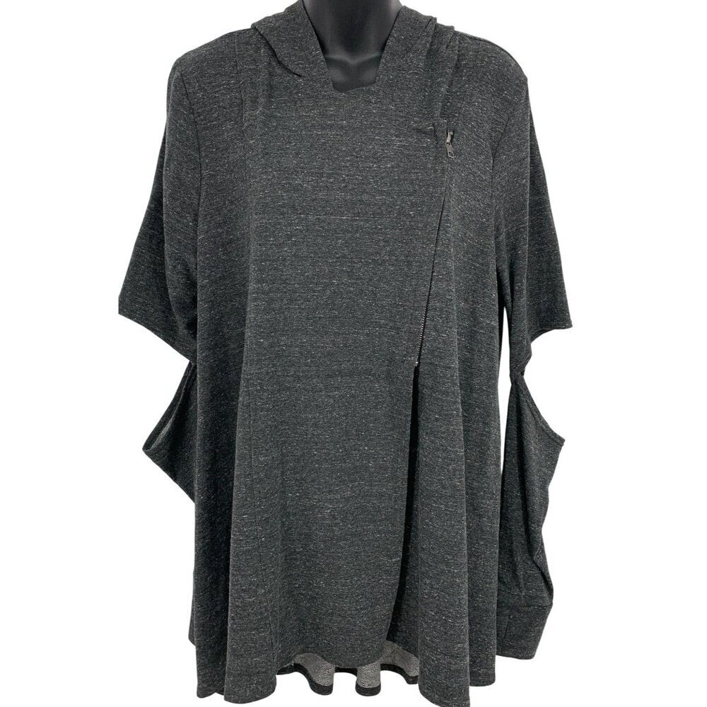 Terez Women Gray Sweater Jacket Top Large Short Sleeve Cut Out Asymmetrical New